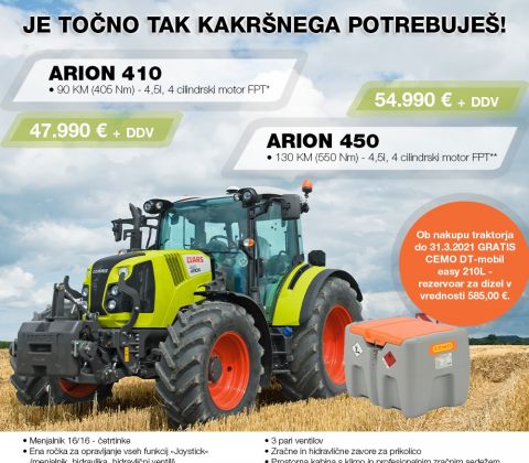 Akcijske cene traktorjev ARION 410 in 450